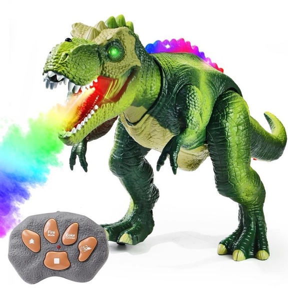 NETNEW Remote Control T-Rex Dinosaur RC Toy with Lights, Mist Spray, and Realistic Sounds