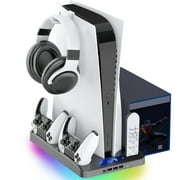 NETNEW Vertical Stand Cooling Fan PS5 Controller Charging Station Dock with USB Hub LED for PS5