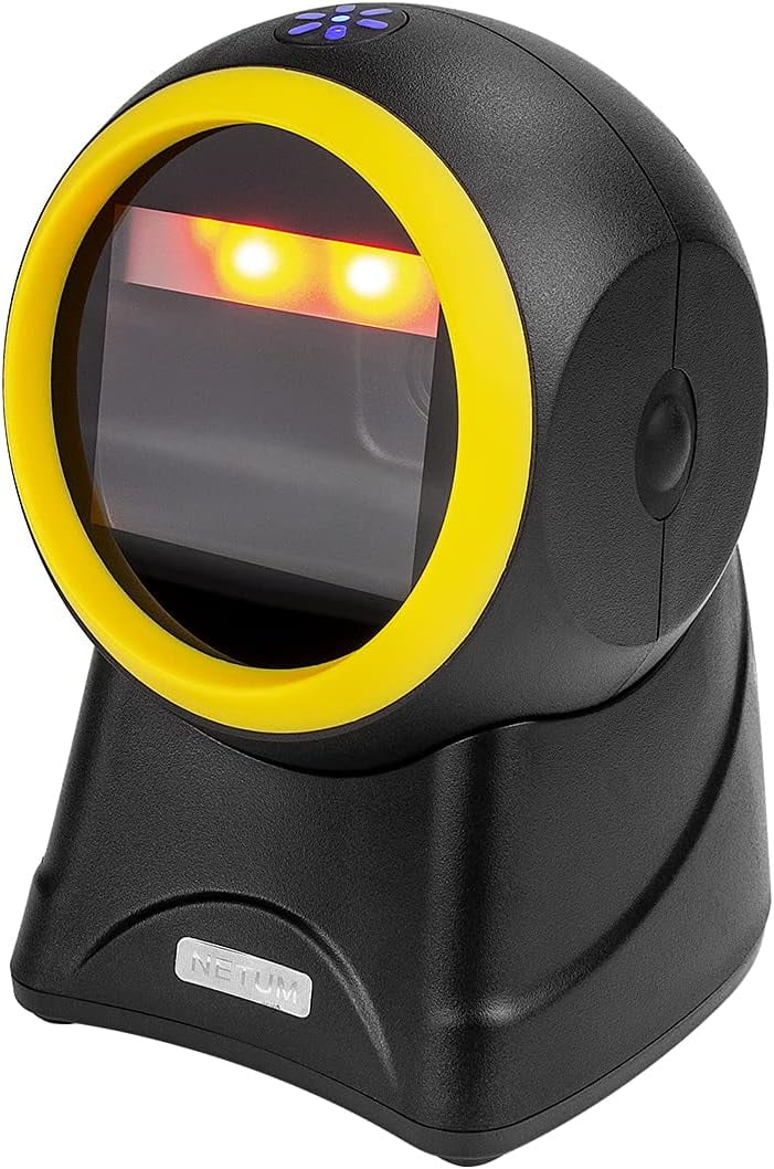 NETUM 1D 2D Desktop Barcode Scanner Omnidirectional Hands-Free Barcode Reader Capture Barcodes from Screen, Automatic Image Sensing for Supermarket Library Retail Store