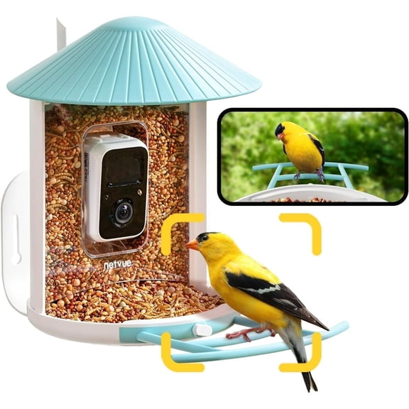 NETVUE Birdfy®Smart Bird Feeder with Camera | Lifetime AI Accurately Identify 6000+ Bird Species | 1080p FHD Outdoor Bird Watching Camera | Gift for Parents and Bird Lover | Blue