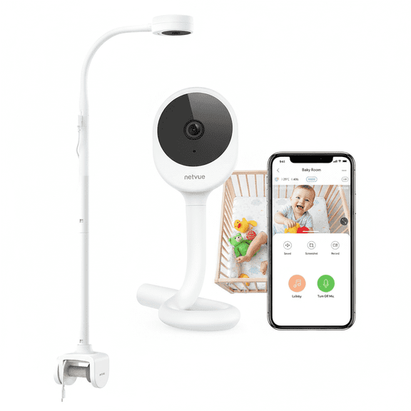 NETVUE Peekababy Baby Camera Monitor, Wireless Baby Monitor with Camera & Audio, 4-in-1 Crib Mount, Smart App, Sleep Analysis & Two-Way Talk