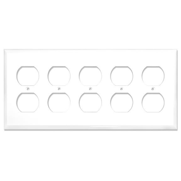 NEU 5-Gang Duplex Receptacle Outlet Switch Cover Mid-Size Wall Plates, 10" x 4.75", Unbreakable Polycarbonate Thermoplastic, Glossy White