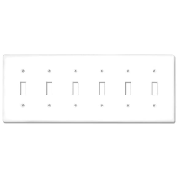 NEU 6 Toggle Mid-Size Switch Cover Wall Plates, 6-Gang 12" x 4.75", Unbreakable Polycarbonate Thermoplastic, Glossy White