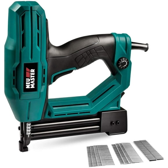NEU MASTER 2-in-1 Electric Brad Nailer, Electric Nail Gun/Staple Gun for Upholstery, Carpentry and Woodworking Projects, 1/4'' Narrow Crown Staples 200pcs and Nails 800pcs Included