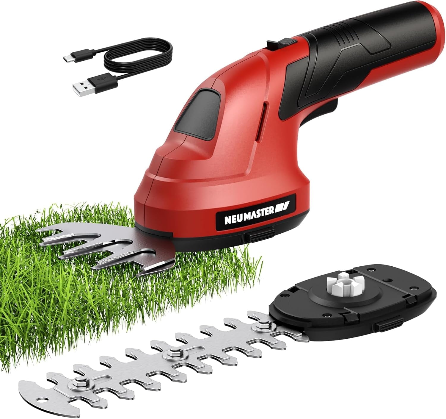 NEU MASTER Cordless Grass Shears, 2-in-1 Hedge Trimmer & Grass Trimmer, 7.2V Electric Hedge Trimmer with Rechargeable 2.0Ah Battery and Charger, Handheld Grass Cutter for Garden Yard Lawn