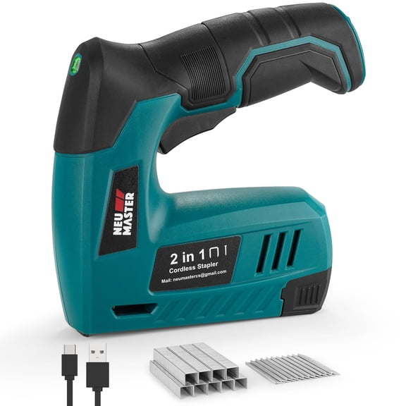 NEU MASTER Electric Staple Gun, 2 in 1 Cordless Brad Nailer with 2000 Staples & Nails, 4V Electric Stapler for Wood, Upholstery, Carpentry, Crafts, DIY