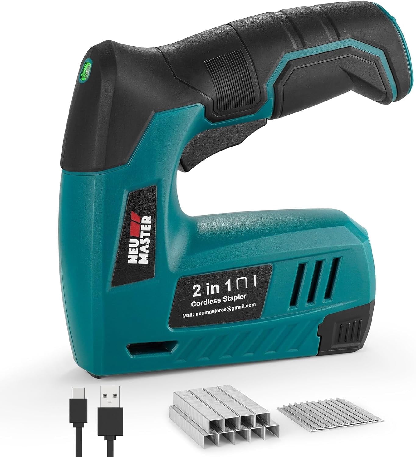 NEU MASTER Electric Staple Gun, 2 in 1 Cordless Staple Gun/Brad Nailer, 4V Electric Stapler with 2000 Staples & Nails, Cable Staple Gun with USB Charger for Wood, Upholstery, Carpentry, Crafts, DIY