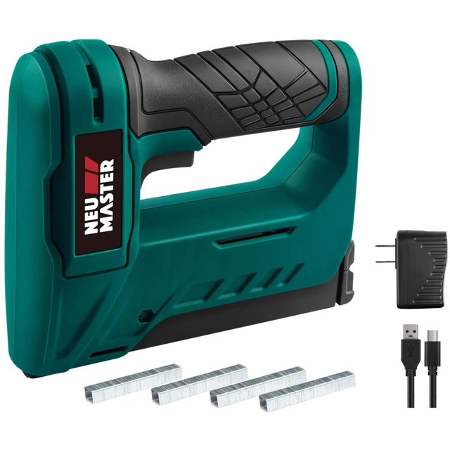 NEU MASTER Cordless Electric Staple Gun Kit, Liion Rechargeable, Heavy Duty for Wood