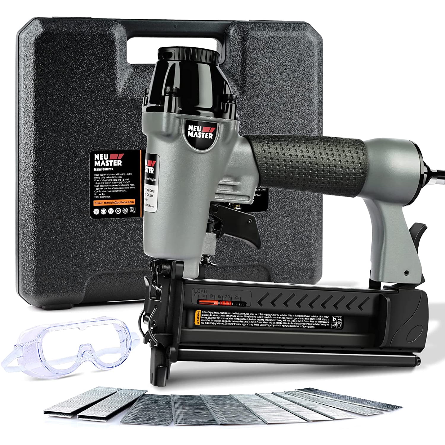 NEU MASTER  Pneumatic Nail Gun, 2 in 1 Staple Gun,Lightweight Portable Brad Nailer for Upholstery, Carpentry, Woodworking, Home Improvement (GRAY)