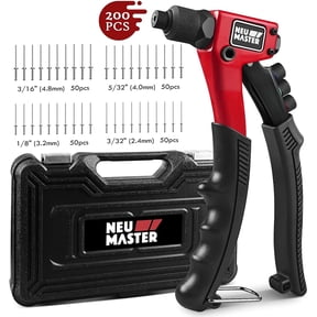 NEU MASTER Rivet Gun with 200Pcs Rivets, Manual Rivet Gun Kit with 4 Tool-Free Interchangeable Rivet Heads, BMC Case, Heavy Duty Single Hand Riveter for Plastic, Metal, Leather.