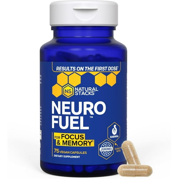 NATURAL STACKS NeuroFuel Nootropic Brain Support Supplement - 750mg L-Carnitine & 500mg L-Phenylalanine - Brain Supplement for Memory and Focus* - 75 Focus Pills