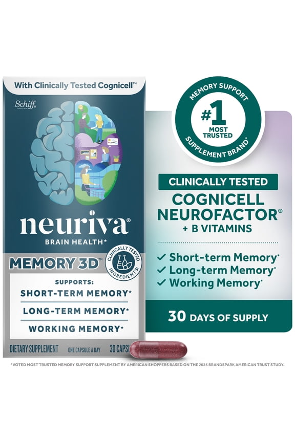 Memory 3D Brain Supplements for Memory and Focus, Vitamin B12 & B6, Folic Acid, 30 Count Capsules