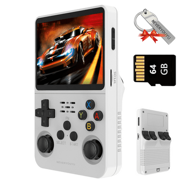 NEVERYOUYU emulator console with 16000+ Games 30+ Simulators 4000mAh Linux System 3.5 Inch IPS Screen Christmas Gifts, White 64GB