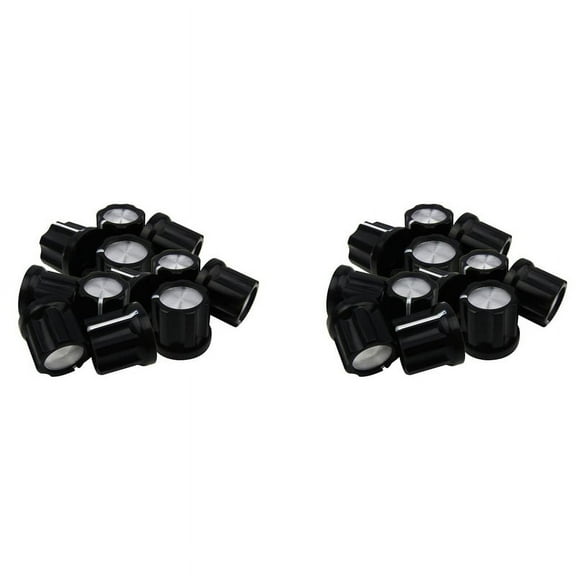 NEW 0Degree Guitar Pot Knob Bass Amp Knobs Buttons D-Type Shaft Potentiometer Pots Knobs, Cap Silver Top, Pack of 24