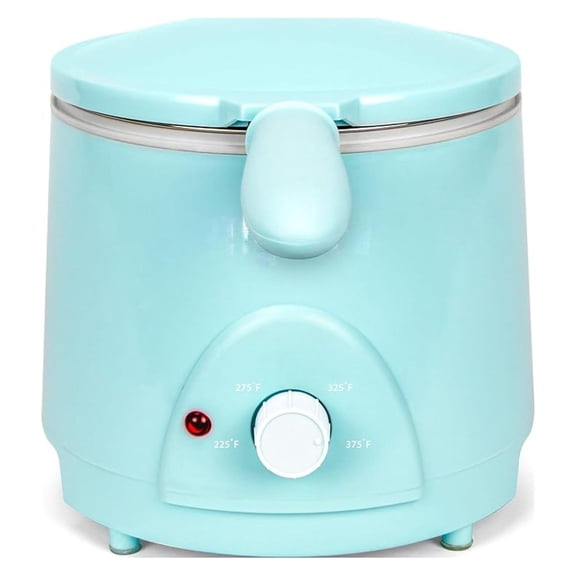 NEW 1.5-QUART DEEP FRYER, BLUE,120F TO 400F HEAT, SPACE-SAVING DESIGN, COOK OTHER MEATS, FISH, VEGGIES, CAKES, FRUITS, AND SO MUCH MORE, COOK YOUR FAVORITE DEEP-FRIED FOODS QUICKLY AND EFFICIENTLY.