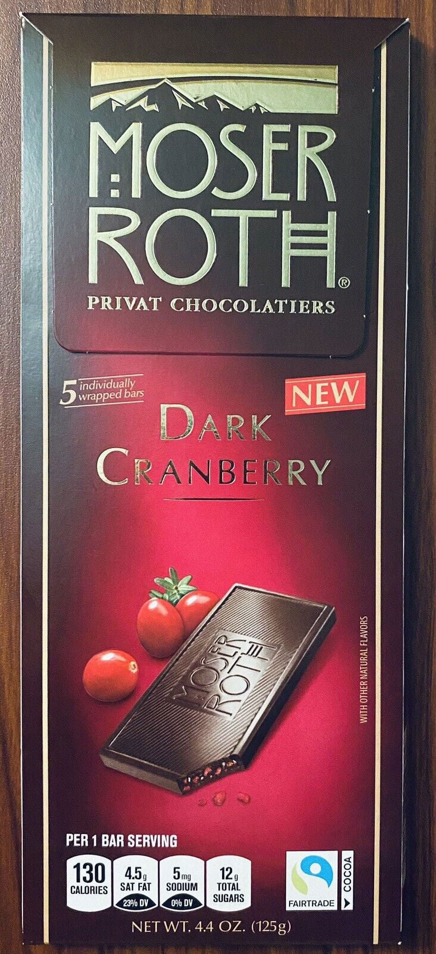 **NEW** ( 1 ) MOSER ROTH DARK CRANBERRY PREMIUM CHOCOLATE 5BAR 4.4oz PACK NEW