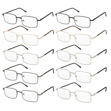 NEW 10 Pairs of Comfortable Lightweight Reading Glasses - Metal Rectangular Frame With Spring Hinges +2.75