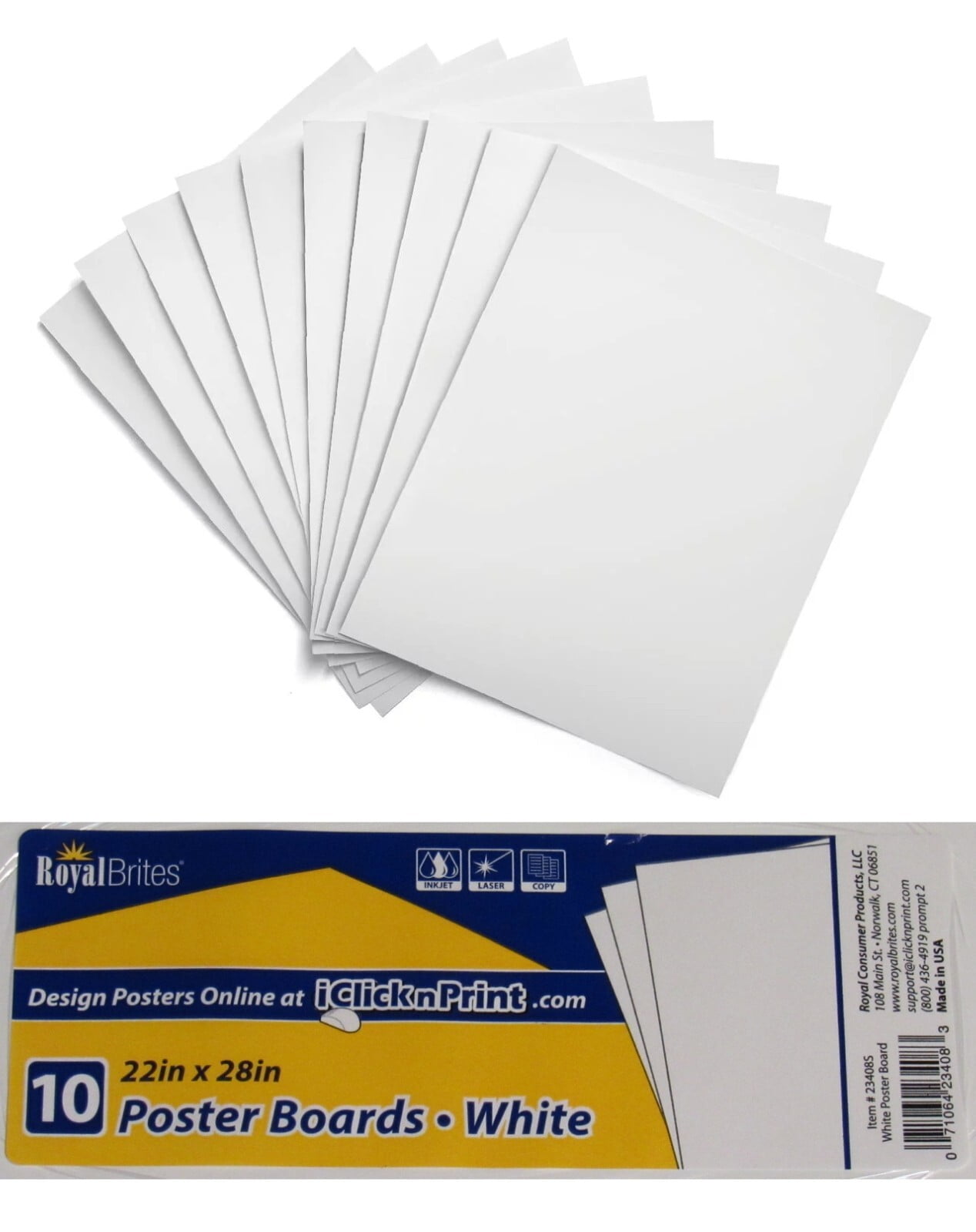 NEW 100-PACK Royal Brites 22x28 White Poster Board 11 pt 250 gsm 2-Side 23408