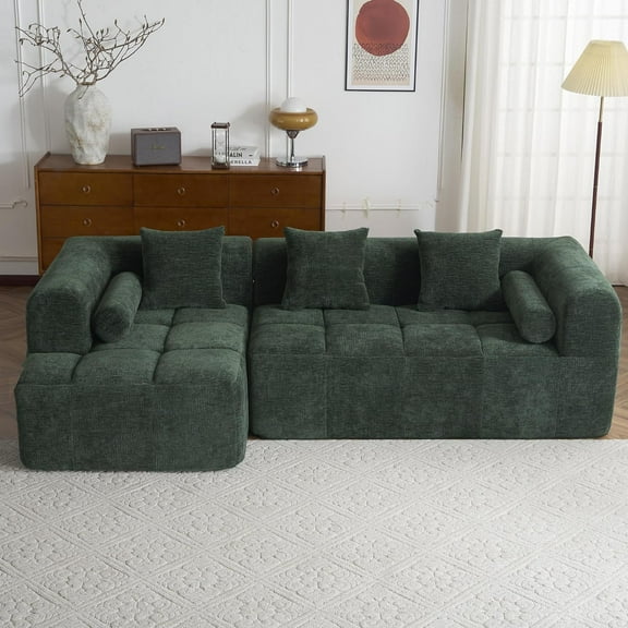 NEW 101.2" Sectional Sofa Full-Compressed Sofa Modular Sofa Couch Free-combined Sofa with Deep Seating and Two Side Pockets for Living Room, Green