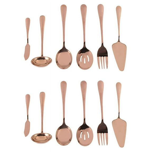 NEW 12-Piece Serving Flatware Silverware Set, Utensil Set,Include Cake Server, Slotted Spoon Rose Gold