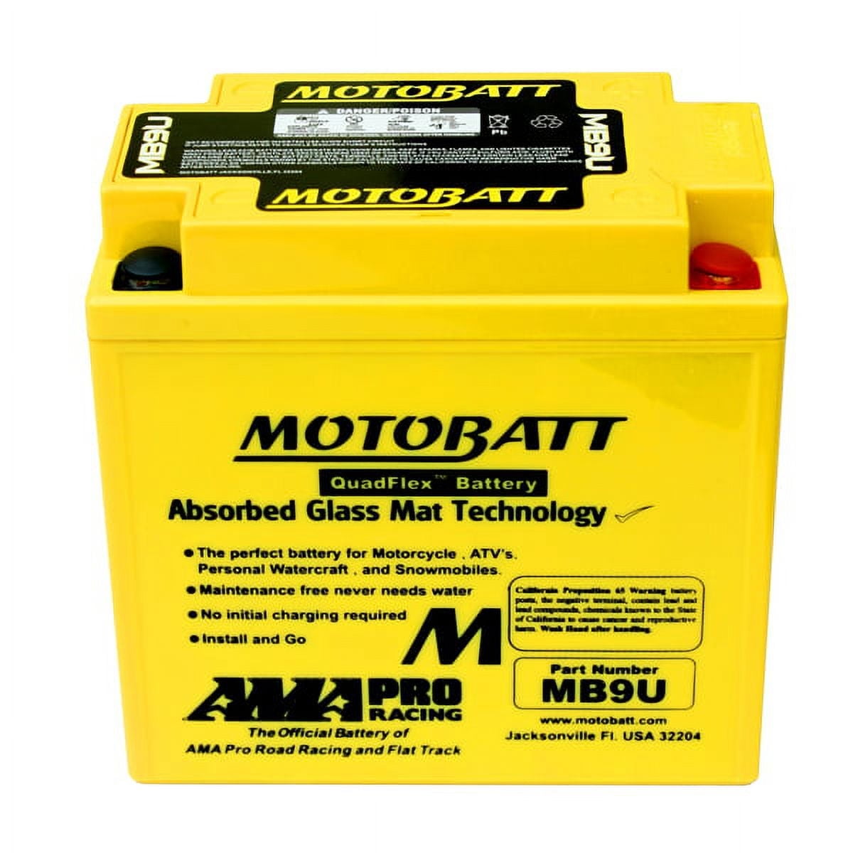 MotoBatt MB9U Sealed AGM Battery Compatible with Motorcycle 12 Volt 10.5 Ah YB9A2, YB9-B
