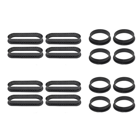 NEW 16 Pcs Round & Oval Tart Rings Heat- Perforated Cake Mousse Ring Non Stick Bakeware Mini Mold