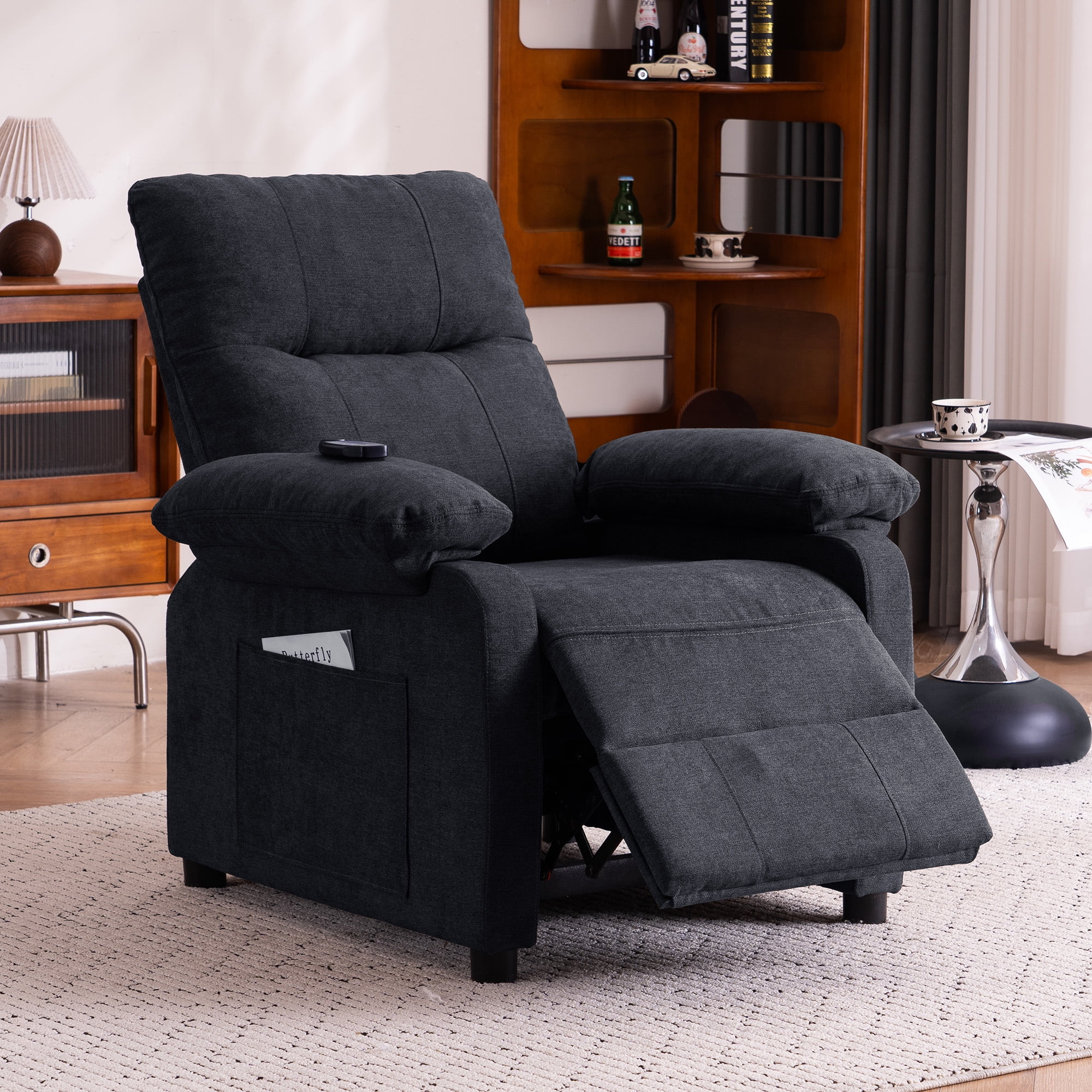 NEW 160°Recliner Chair for Elderly -Manual Push Back Reclining Chair with 8-Point Massage & Heating, Remote Control, Side Storage Pockets for Living Room, Bedroom, Black