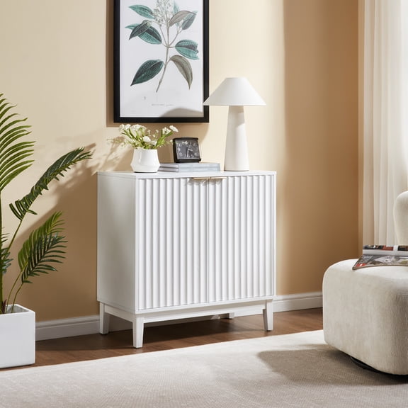 NEW 2-Door Fluted Accent Cabinet with Brass Handles, Mid-Century Modern Storage Chest for Living Room, Entryway & Dining Organization