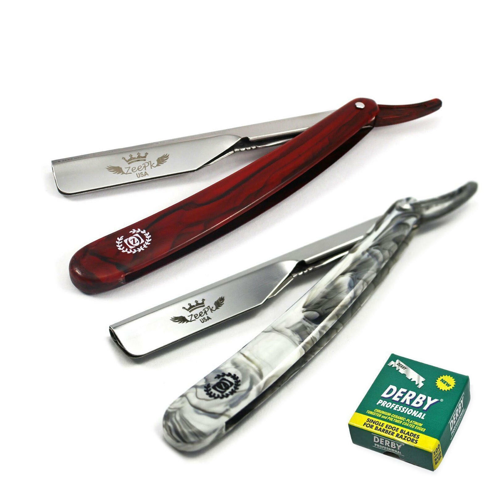 NEW 2 PC SMART CUT THROAT BARBER STRAIGHT SHAVING RAZORS + 100 DERBY ...