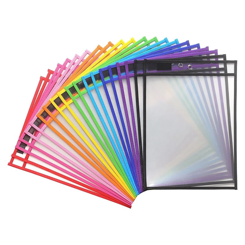 NEW 20 Pack Dry Erase Pockets Sleeves with Rings,Icket Holders Clear ...