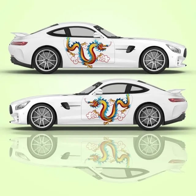 NEW 2024 Traditional Art Car Body Stickers Chinese Totems Dragon Vinyl ...