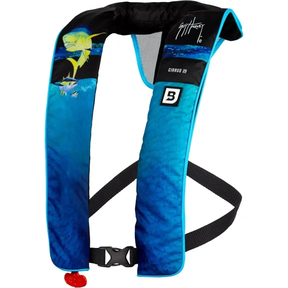 NEW 2025 Bluestorm Cirrus 26 Inflatable Life Jacket USCG Type V PFD, Guy Harvey Signature Series *MAHI*
