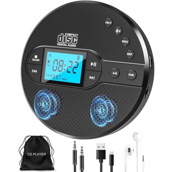 NEW 2026 CD Player Portable with Bluetooth, Greadio 2000mAh Rechargeable Discman CD Player for Car