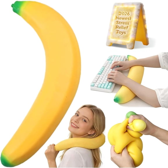 NEW 2026 Jumbo 14" Banana Squishy Toys, Giant Squeeze Fruit Fidget, Slow Rising Stress Ball for Anxiety Stress & Party Favor, Age 3+