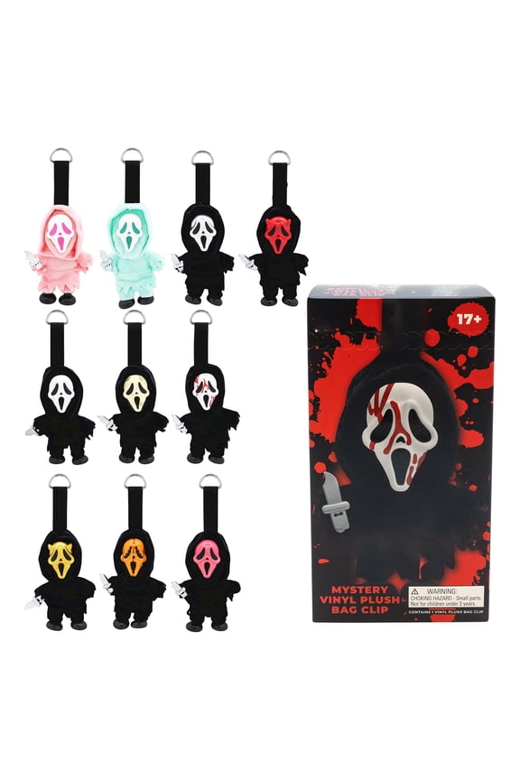 NEW 2027 Limited Edition Ghost Face Mystery Plush Bag Clip - 7" Horror Keychain Collectible Figure in Blind Box, Portable Halloween Backpack Charm (Random 1 of 10)