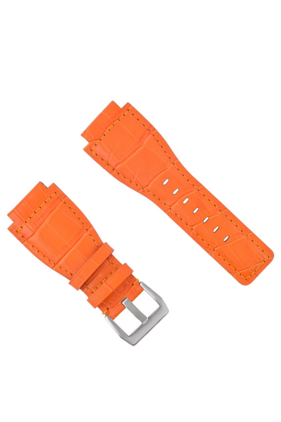 NEW 24MM LEATHER WATCH STRAP BAND FOR BELL ROSS BR-01-03 WATCH ORANGE