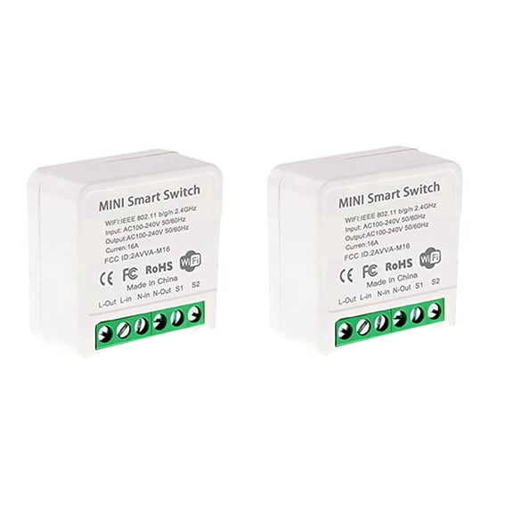 2X Mini Smart WiFi Relay Switch, DIY Timer Light Switch Module Smart Life/Tuya Application, Wireless Remote Control,2 x smart relay