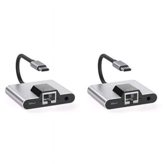 2X Type-C to Ethernet LAN Network Adapter Hub USB C 3.5mm Audio PD Fast Charging Docking Station for Laptop Phone