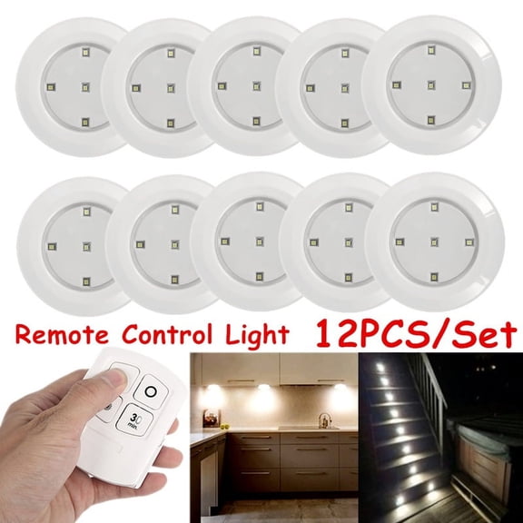 NEW 3/6/9/12PCS Wireless Remote Control LED Light Under Closet Lamp Bright for Kitchen Cabinet Closet Bedroom Stairs