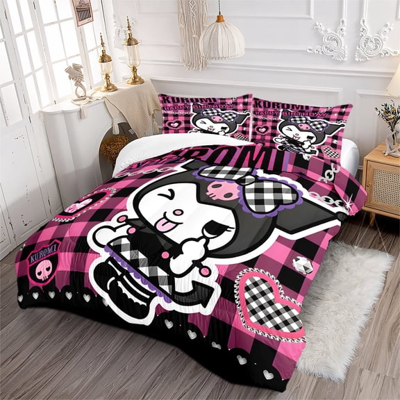 NEW 3-Piece Kuromi Bedding Set for All Season Comfy Pink Comforter Sets Twin/Twin XL