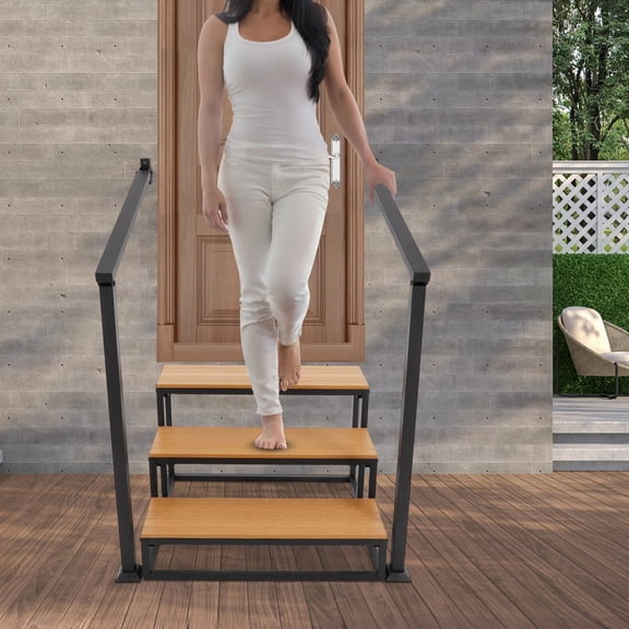 NEW 3 Steps Stairs For Basement Stair With Handrail Freestanding Garage Steps