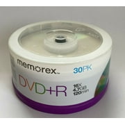 NEW, 30 Pack Memorex DVD+R Plus R 16X Spindle 4.7 GB Data 120 Min Video Blank Media
