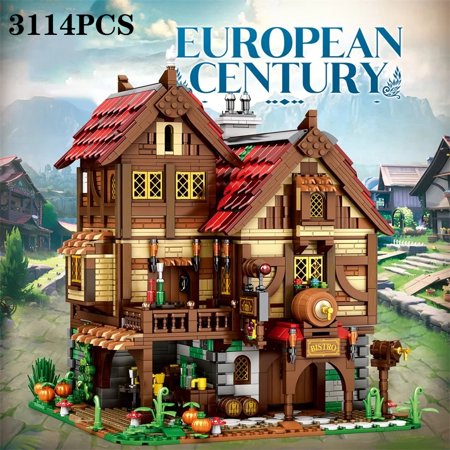 NEW 3114PCS Medieval Tavern Building Blocks with paper instruction, European Street View Architecture MOC Model Brick Desktop Display Ornaments Toy For Adults Gifts