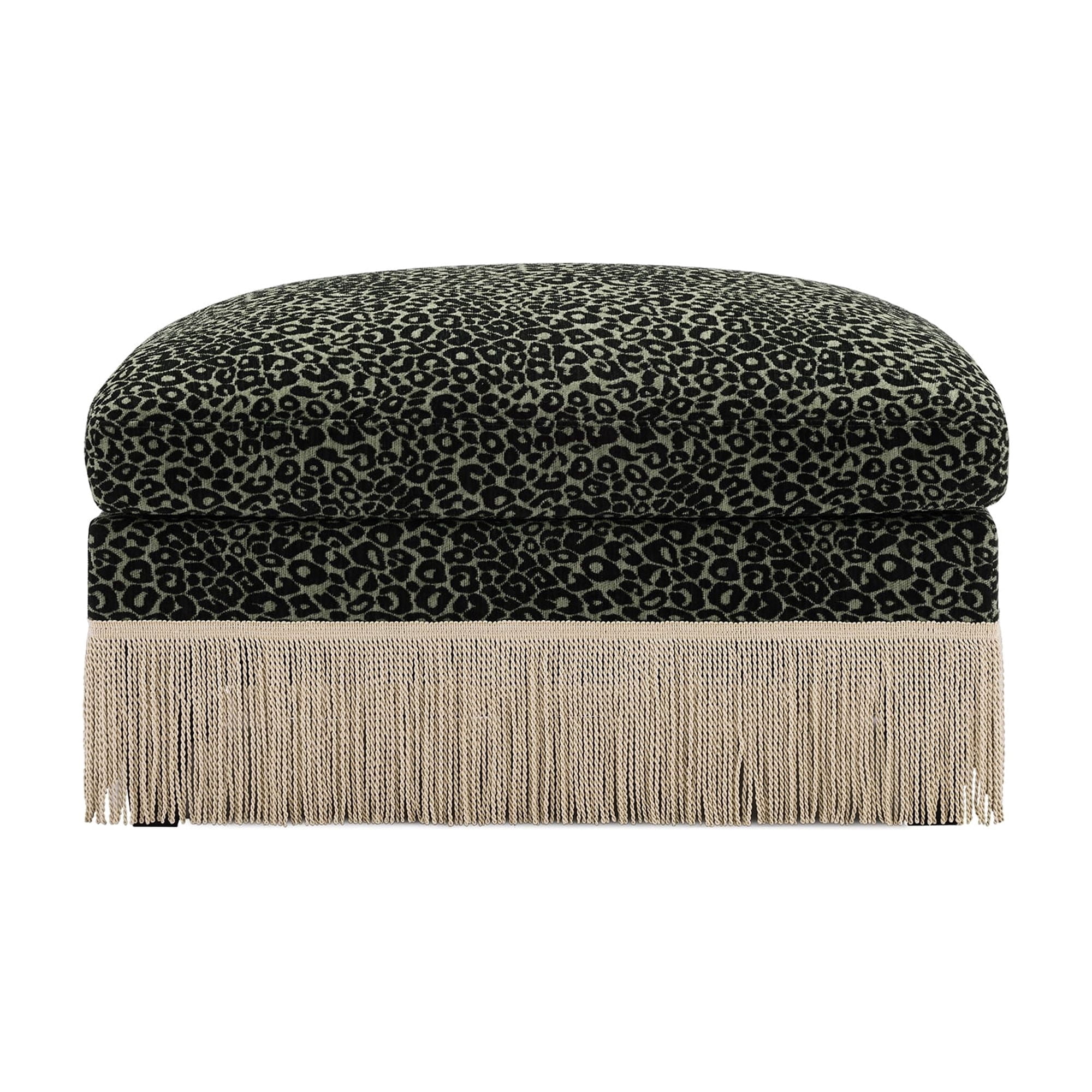 NEW 34.6" Leopard Print Chenille Ottoman, Delicate Tassel Edge, Modular Stool with High-Density Foam, Easy Assembly, for Living Room, Green Black