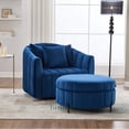 thumbnail image 1 of NEW 40.35"W Oversized Accent Barrel Chair and Half 360° Swivel Sofa with Ottoman, Velvet Channel Tufted Pumpkin-Shape Club Armchair & 3 Pillows with Storage Stool for Living Room, 1 of 7