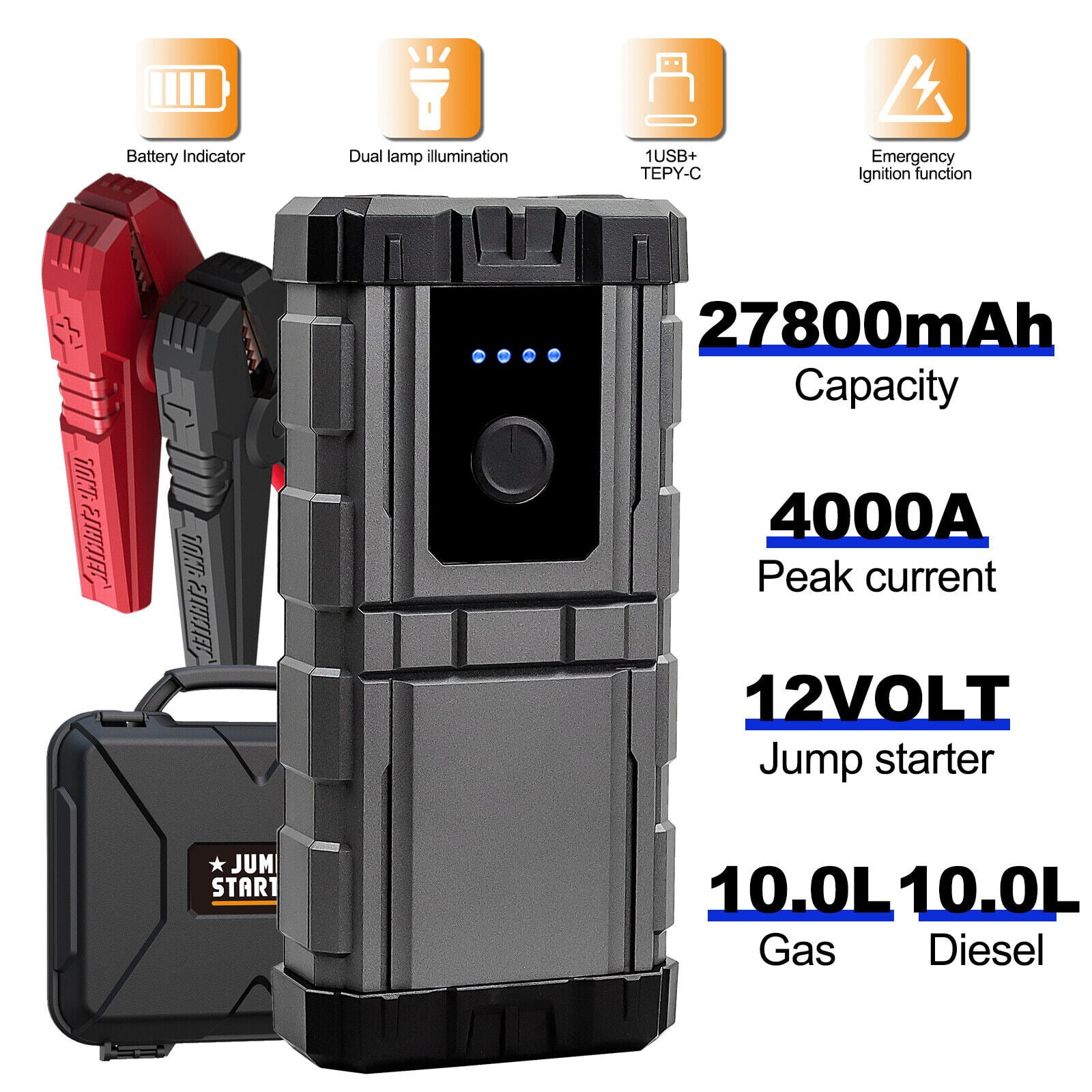 NEW 4000A Car Jump Starter Booster Jumper Portable Power Bank Battery Charge US Stock