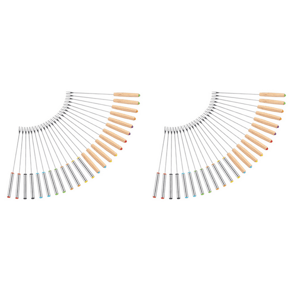 NEW 48 Pack Stainless Steel Fondue Forks, 12 Wood Handles and Handles, Heat Smores Sticks