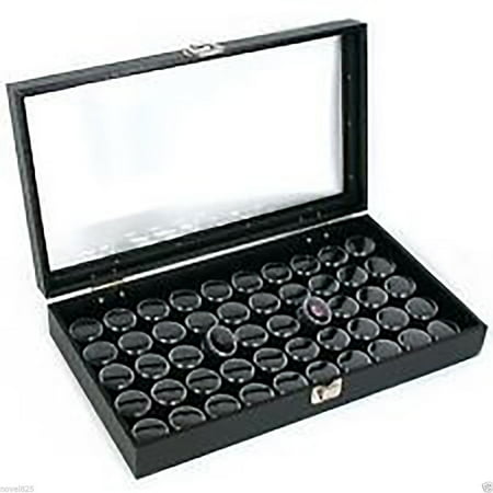 NEW 50 Black Gem Jars in Glass Top Jewelry Display Case