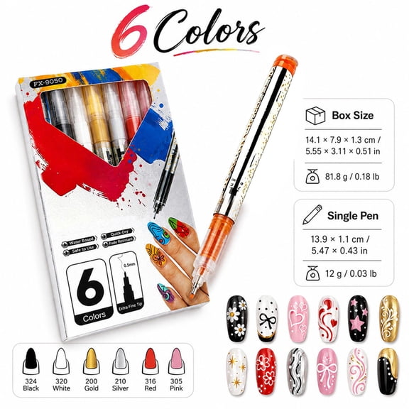 NEW 6/12/24 Colors Nail Arts Markers Pens Set, Nail Art Markers, Nail Art Pens, Flexible tool for diverse nail decoration ideas 6 Colors