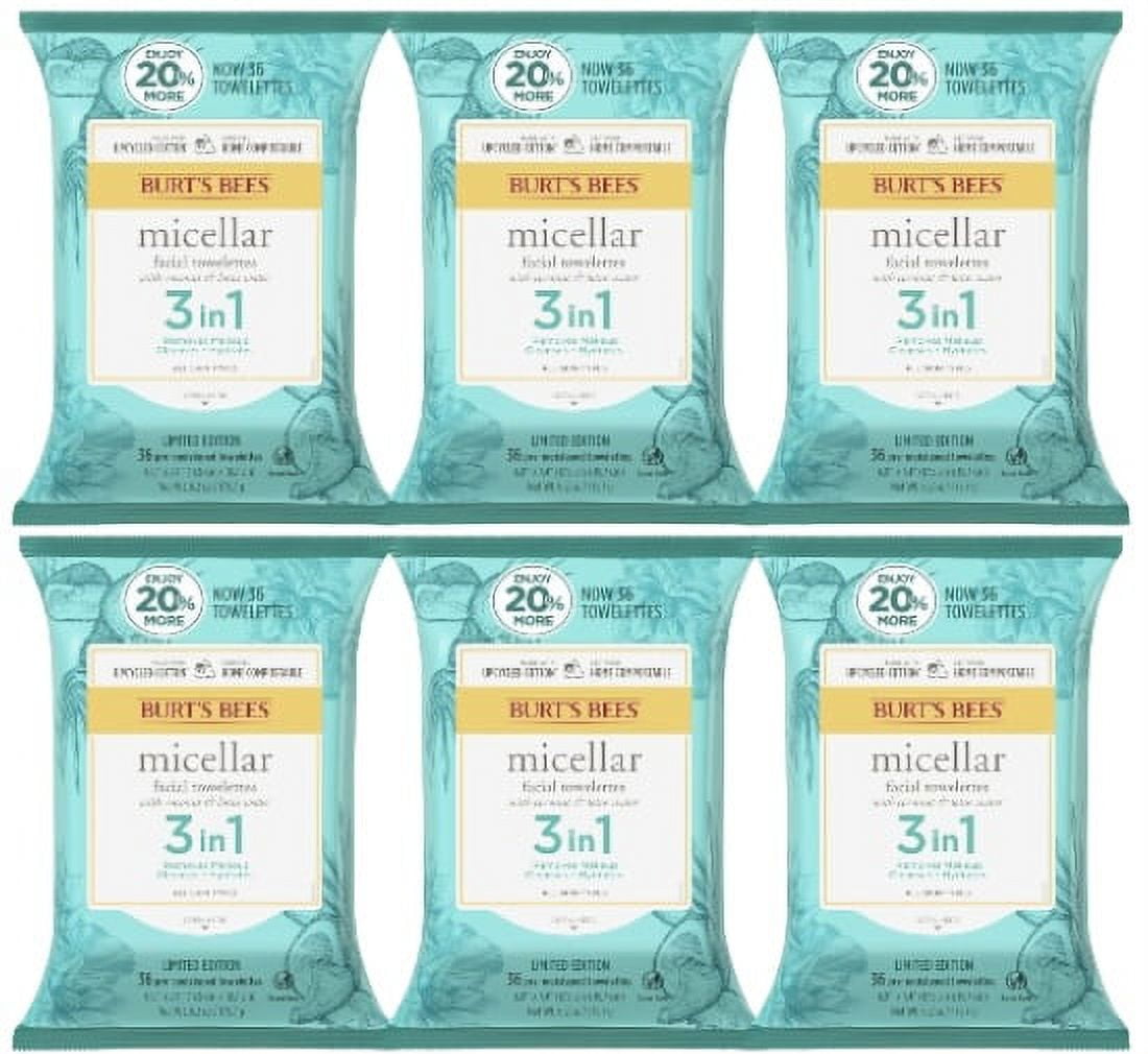 NEW 6 Pack of Burt's Bees Micellar 3 in 1 Makeup Removing Towelettes
